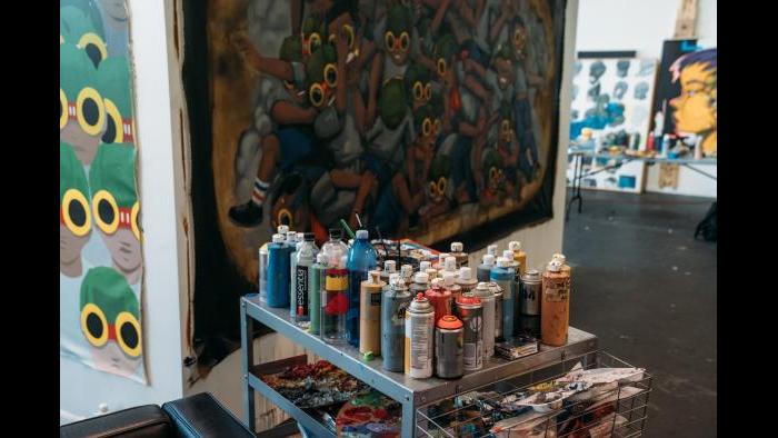 Hebru Brantley’s studio. (Photo: Max Schreier)