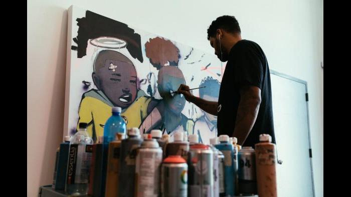 Hebru Brantley’s studio. (Photo: Max Schreier)