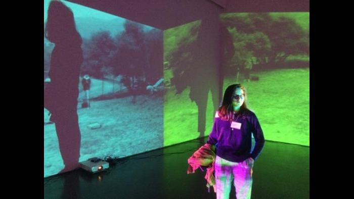 A visitor considers “China” (1995), which documents an attempt to train wolves.