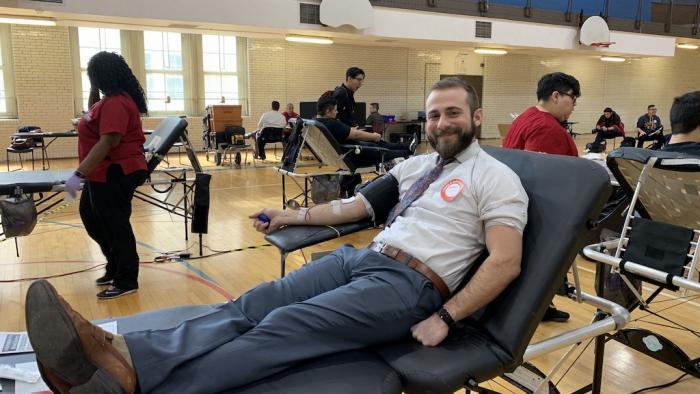 A National Honors Society advisor gives blood during the blood drive organized by Chasity Kasir. (Photo courtesy Chasity Kasir)
