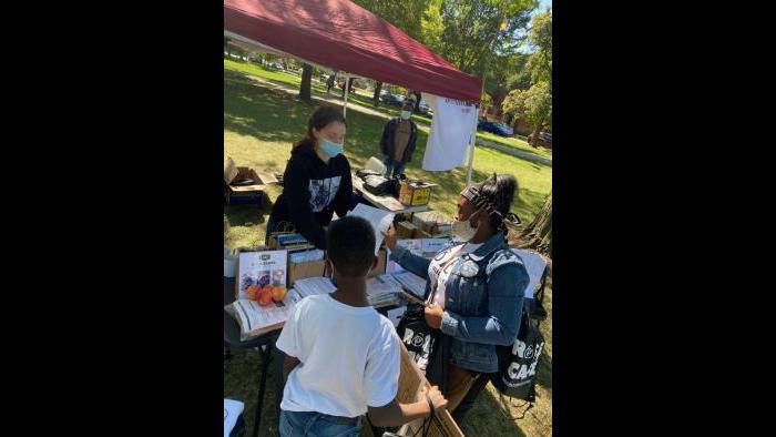 A book drive in Palmer Park in the Roseland community took place on Saturday, Sept. 19, 2020. (Courtesy Iesha Malone)