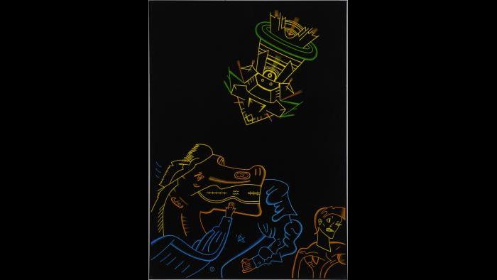 Karl Wirsum, Oh My Milo! That Ain't No Horse Fly, 1979. (Courtesy of the Illinois State Museum Fine Art Collection)
