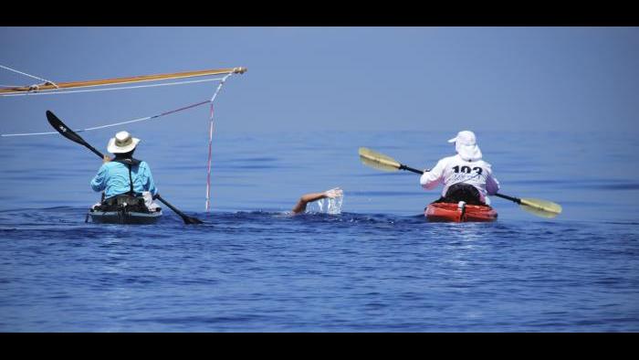 Two kayakers traveled alongside Nyad during the swim.