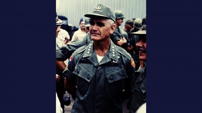 Sawadee, 1967. General William C. Westmoreland, Commander of United States Military Assistance Command in Vietnam, attends ceremonies welcoming the Royal Thailand Volunteers. Photo by Specialist 5 Robert C. Lafoon, U.S. Army.