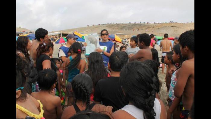 Susan Cardenas-Alayza speaking about conservation at Punta San Juan (Photo courtesy of Punta San Juan/Chicago Zoological Society)