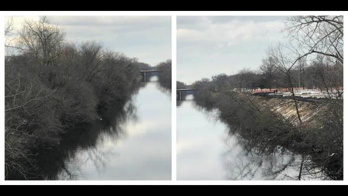 The banks, side by side, Legion Park on the right. (Patty Wetli / WTTW News)