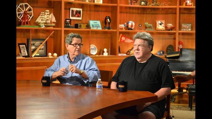 Tim Kazurinsky and George Wendt (Kristen Thometz/Chicago Tonight)
