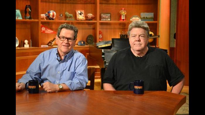 Tim Kazurinsky and George Wendt (Kristen Thometz/Chicago Tonight)