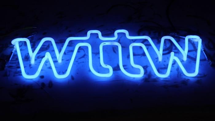 Our WTTW neon sign is filled with argon gas and mercury within a phosphor-coated glass tube.