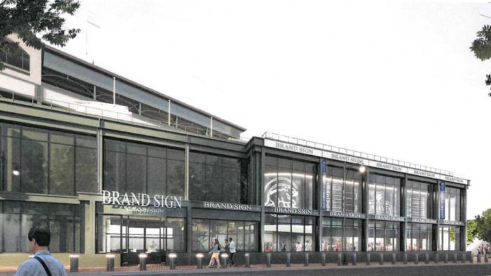 A rendering of the Wrigley Field mini triangle building from the south side of Addison Street. (Gensler / Courtesy office of Ald. Tom Tunney)