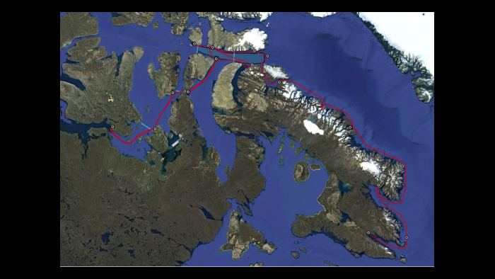 Map of the Northwest Passage Project with the expedition route marked in red (Miquel Gonzalez-Meler / UIC)