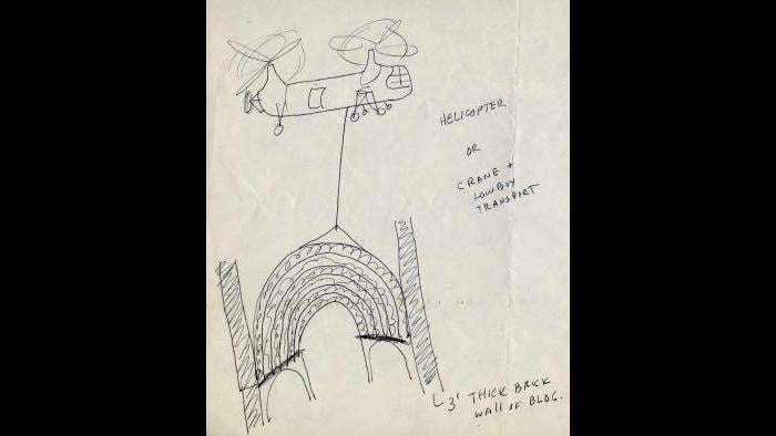 Nickel devised a bizarre plan to remove the proscenium arch of the Garrick by helicopter or trailer. (Courtesy the Richard Nickel Archive/ Ryerson and Burnham Archives/ The Art Institute of Chicago)