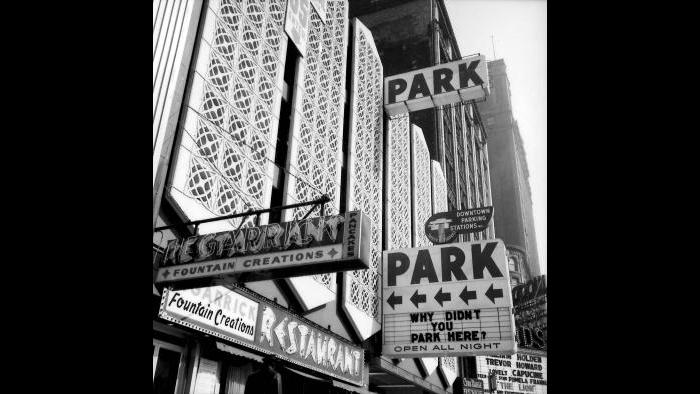 A small section of the Garrick's terra-cotta ornament was recast in concrete 233 times to create the facade of the parking garage on the site of the old theater. (Courtesy the Richard Nickel Archive/ Ryerson and Burnham Archives/ The Art Institute of Chicago)