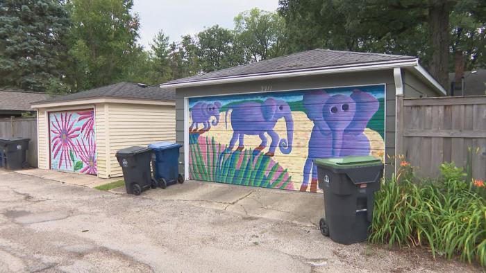 Murals by Teresa Parod line an Evanston alley. (WTTW News)