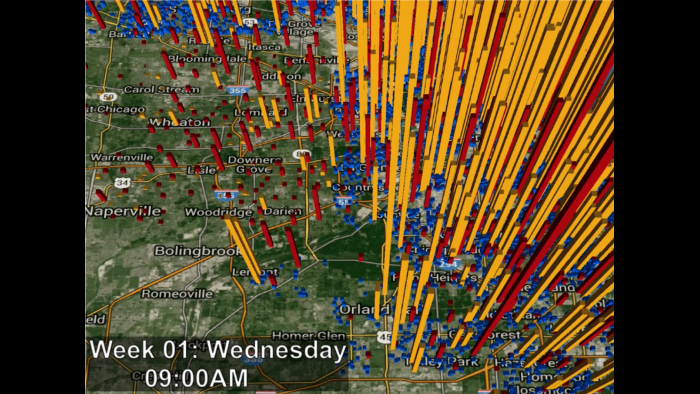 Occupancy patterns in the Chicago area as generated using the Argonne CityCOVID model. (Image by Argonne National Laboratory)