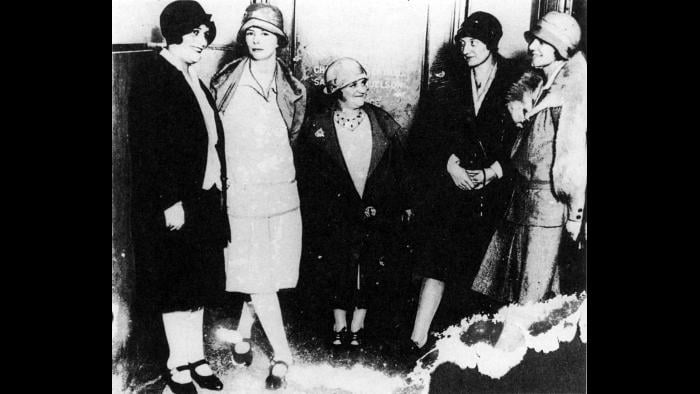 The New Jersey “Radium Girls.” From left: Quinta McDonald, Edna Husmman, Albina Larice, Katherine Schaub and Grace Fryer on June 4, 1928. (CHR, National Archives, Chicago)