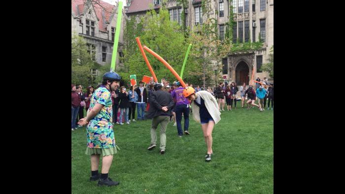Scavenger Hunt contestants from different teams face off in contests created by a team of judges. (Courtesy Leila Sales)