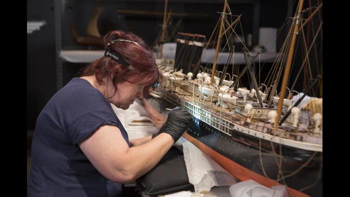 The models were moved into a private conservation space, where the historic ships were restored to their former glory. (J.B. Spector / Museum of Science and Industry)