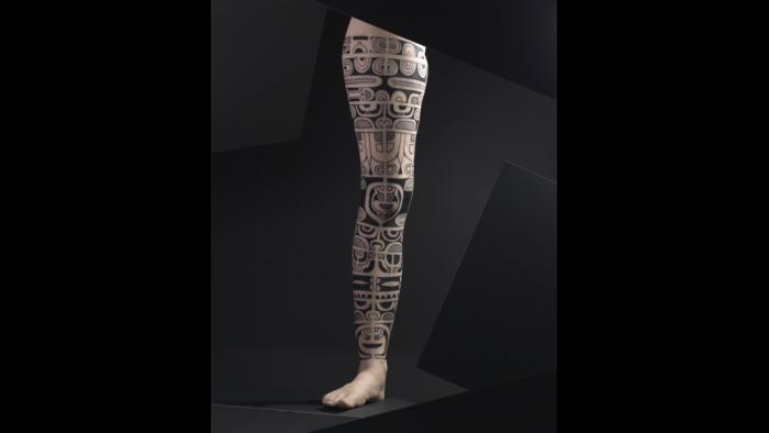 Silicone female leg with tattoo design by Chime. (Courtesy of The Field Museum)