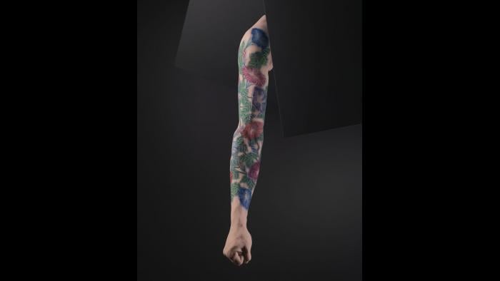 Silicone male arm with tattoo design by Horiyoshi III, Japan. (Courtesy of The Field Museum)