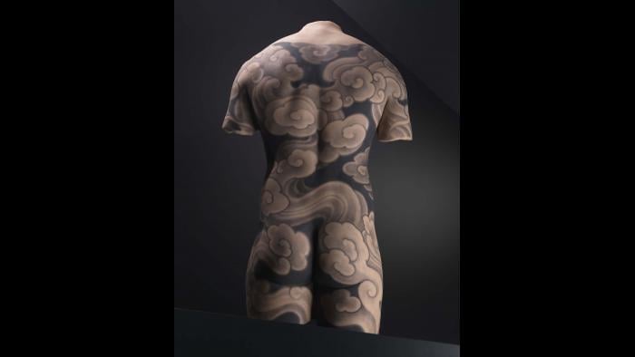 Silicone male back with tattoo design by Filip Leu, Switzerland. (Courtesy of The Field Museum)
