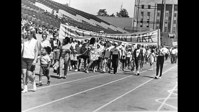 The first Special Olympics began with an opening ceremony and parade. (Courtesy of Special Olympics Chicago)