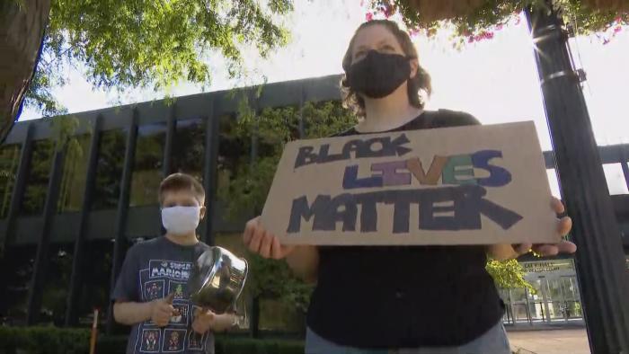 A protest outside of Elgin City Hall on Wednesday, June 24, 2020. (WTTW News)