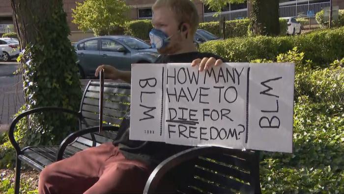 A protest outside of Elgin City Hall on Wednesday, June 24, 2020. (WTTW News)