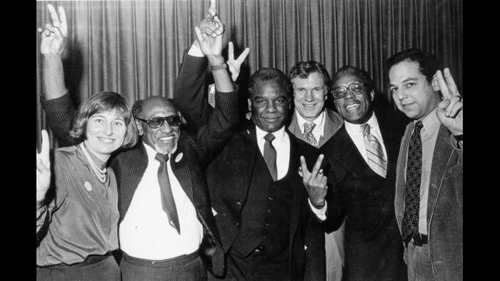 With Harold Washington (Courtesy of Timuel Black and the Vivian G. Harsh Research Collection)