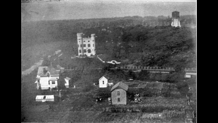 This photo was likely taken by a hydrogen balloon in 1889. The Barnard house and farm are at the bottom of the ridge. (Courtesy of the archives of Beverly Unitarian Church)