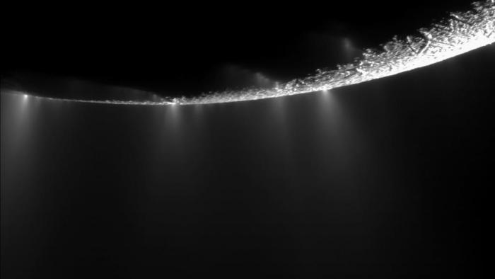 Geysers on Saturn’s moon Enceladus (Courtesy of NASA)