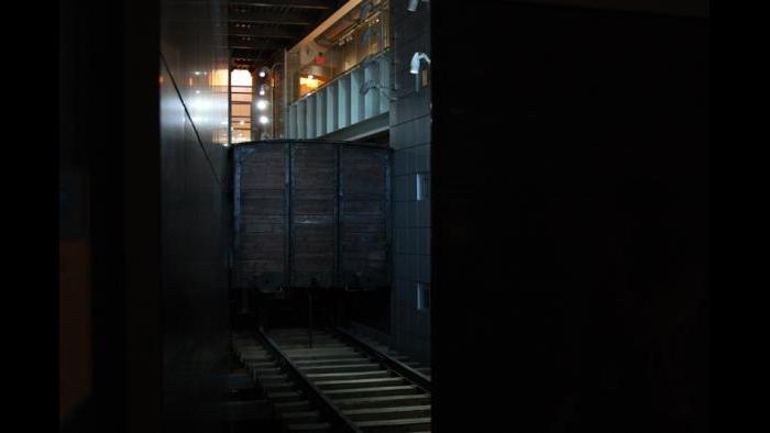 World Ward II era boxcar train, the centerpiece of the Illinois Holocaust Museum (Chloe Riley)