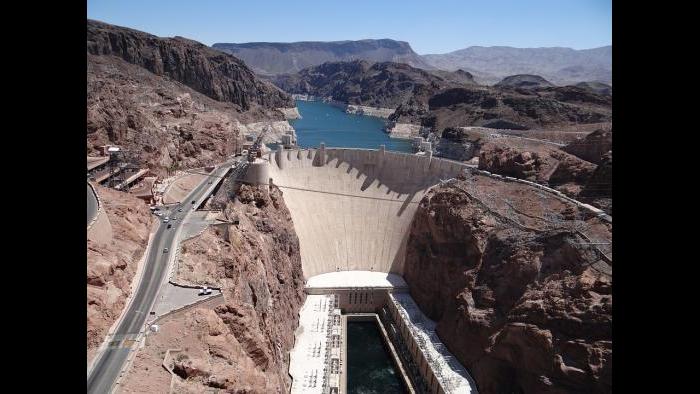 Finished in 1933, the Hoover Dam is 725 feet tall and 1,244 feet wide.
