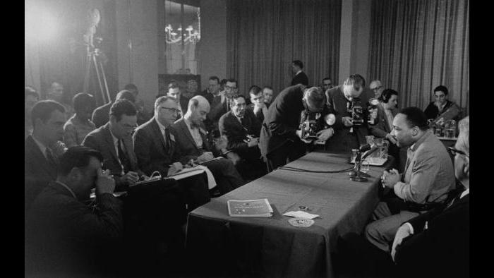 Martin Luther King, Jr. speaks in 1964 at a press conference in Chicago for the Illinois Rally for Civil Rights. (Courtesy Chicago History Museum)