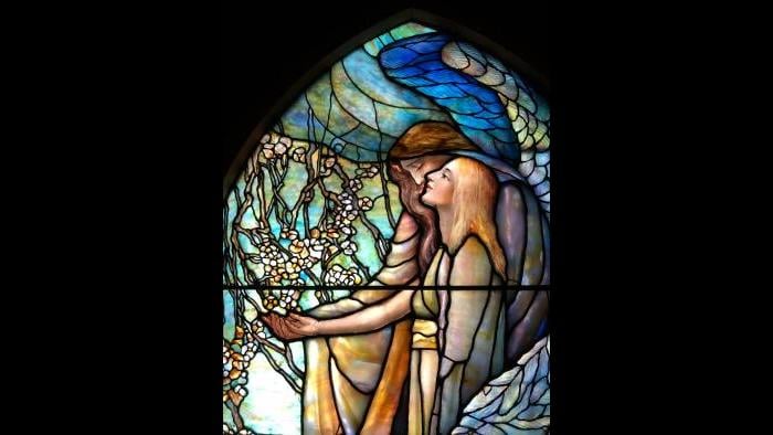 A Tiffany and Company window on display as part of the “Eternal Light” exhibition at the Driehaus Museum in Chicago. (Marc Vitali / WTTW News)