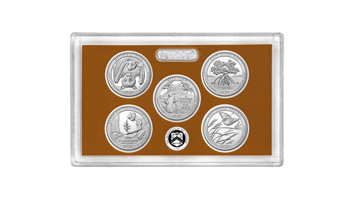 Beginning Tuesday at noon, coin collectors were able to purchase this “proof set” which includes all five national park quarters to be released in 2020. (Credit: United States Mint)