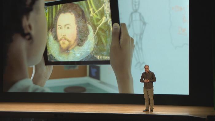 The updated Apple iPad includes augmented reality features, allowing students to closely examine historic pieces of art through their tablets.