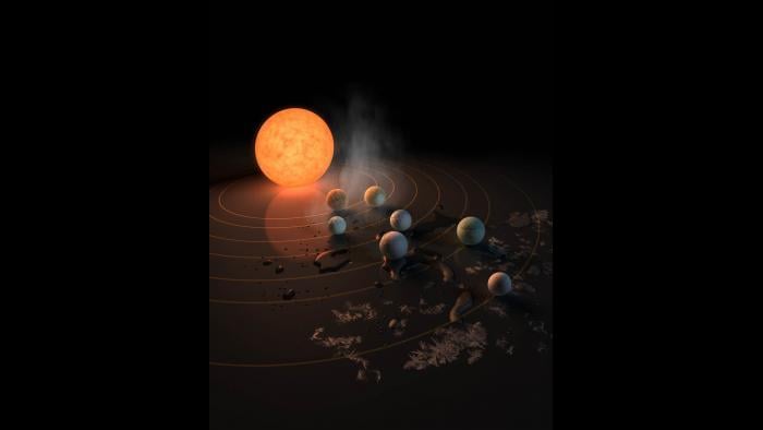 An artist’s concept of the TRAPPIST-1 planetary system. (NASA / JPL-Caltech)
