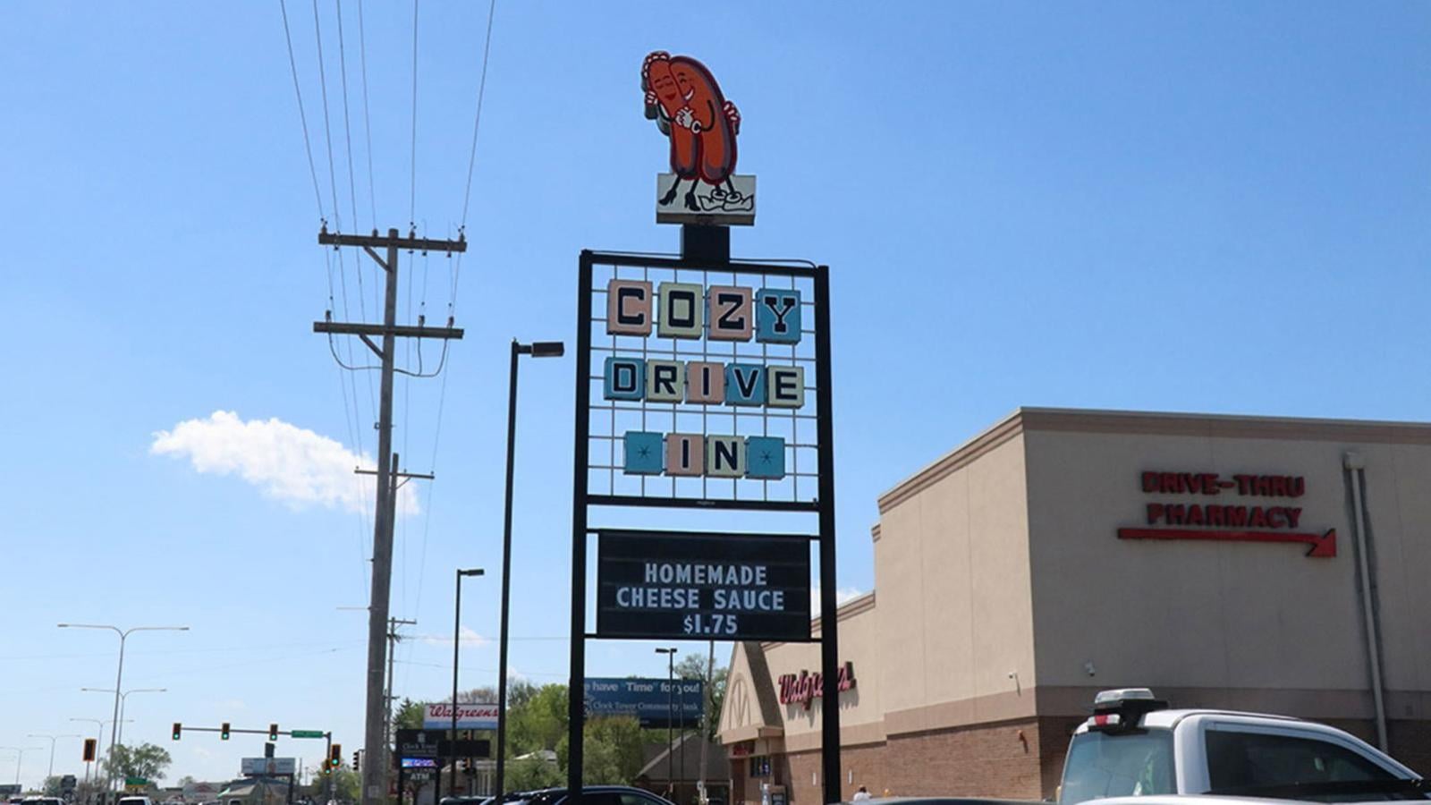 The rotating sign at Cozy Dog Drive-In greeted visitors entering Springfield along Route 66. (Chloe Park / Medill Illinois News Bureau)