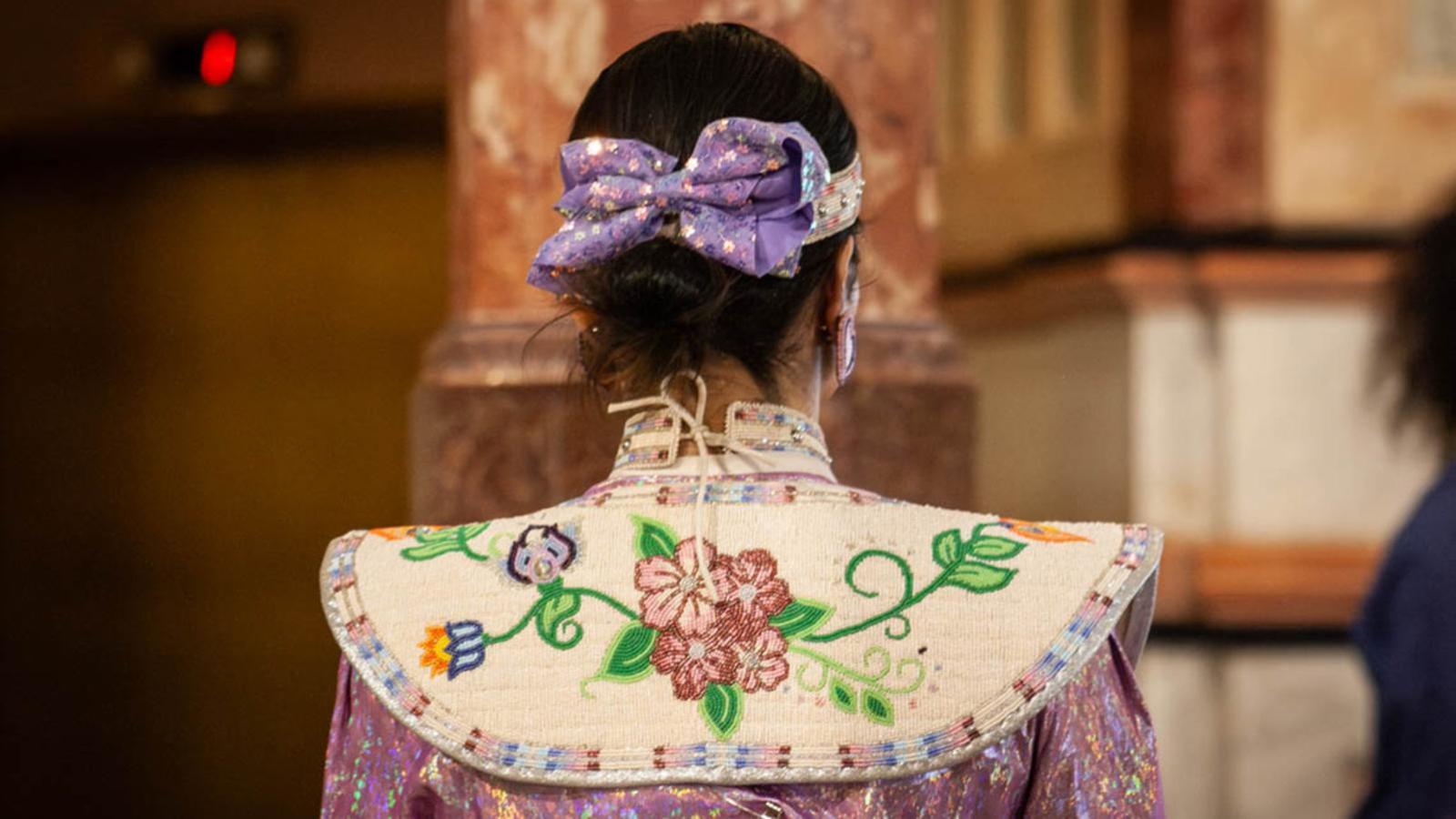 Dancers in traditional regalia perform at the fourth annual Native American Summit at the Illinois Capitol on Tuesday, April 28, 2026. (Jenna Schweikert / Capitol News Illinois)