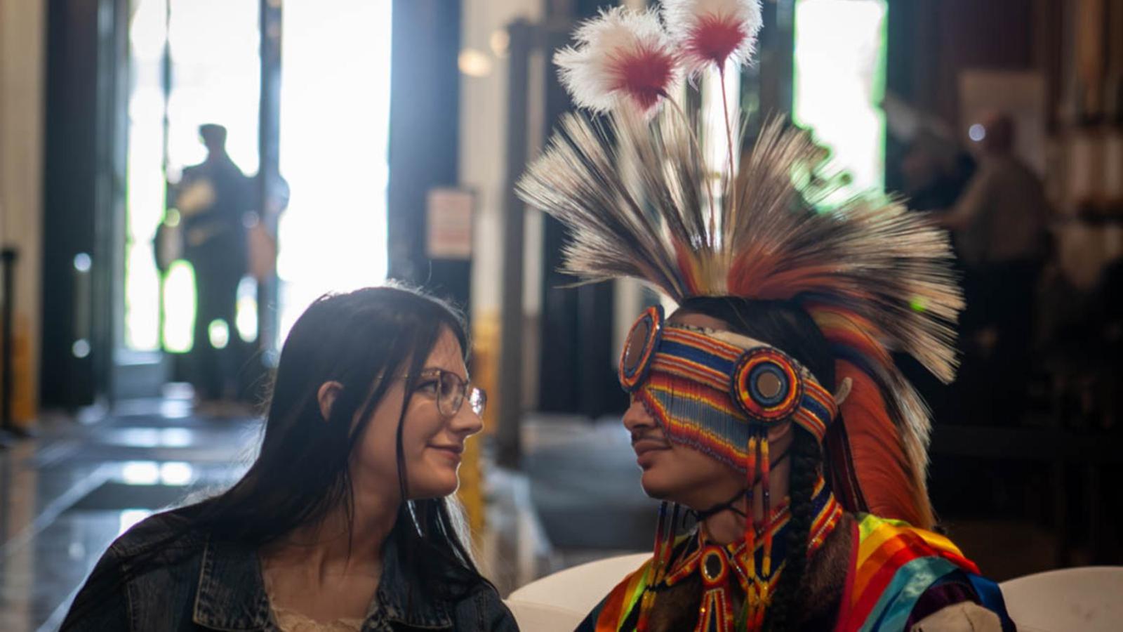 Dancers in traditional regalia perform at the fourth annual Native American Summit at the Illinois Capitol on Tuesday, April 28, 2026. (Jenna Schweikert / Capitol News Illinois)