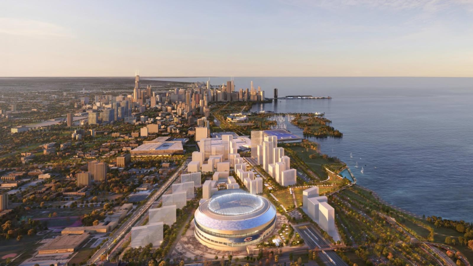 Farpoint Development has released renderings of a new lakefront stadium, located at the former Michael Reese Hospital site in Bronzeville. (Courtesy of Farpoint Development)