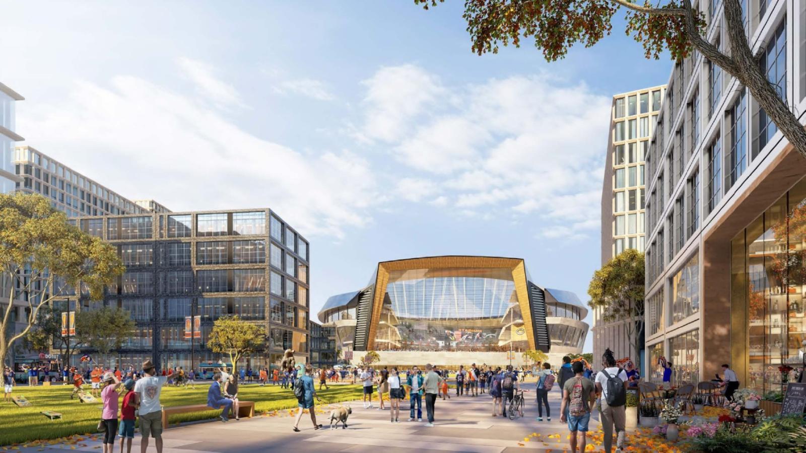 Farpoint Development has released renderings of a new lakefront stadium, located at the former Michael Reese Hospital site in Bronzeville. (Courtesy of Farpoint Development)