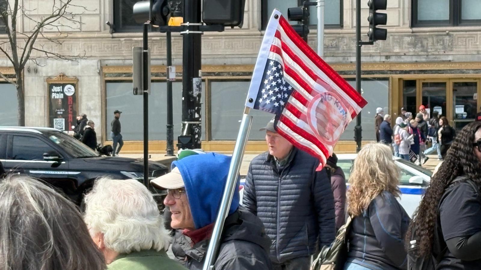 Thousands gather in Chicago’s Grant Park for a rally and march as part of the national “No Kings” protest on March 28, 2026. (Joel Ortiz / WTTW News)