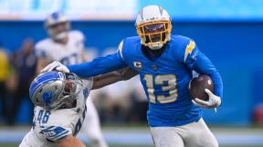 Los Angeles Chargers wide receiver Keenan Allen (13) rushes past Detroit Lions linebacker Jack Campbell (46) during an NFL football game Sunday, November 12, 2023, in Inglewood, Calif. (AP Photo/Denis Poroy, File)