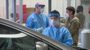 The drive-thru testing facility at 6959 Forest Preserve Drive in Chicago. (WTTW News) The drive-thru testing facility at 6959 Forest Preserve Drive in Chicago. (WTTW News)