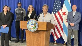 Mayor Lori Lightfoot addresses downtown violence on May, 16, 2022. (Heather Cherone/WTTW News)