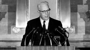 Chief Justice Earl Warren speaks at the Washington National Archives during a ceremony marking the 175th anniversary of congressional passage of legislation establishing the federal judicial system in the U.S., on Sept. 22, 1964. (AP Photo / Bill Allen, File)