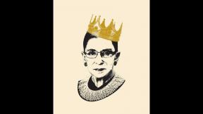 “Notorious RBG” book cover illustration by Adam Johnson. Courtesy of HarperCollins. Photographs: Crown © by Hurst Photo/Shutterstock; Ruth Bader Ginsburg, Collection of the Supreme Court of the United States. “Notorious RBG” book cover illustration by Adam Johnson. Courtesy of HarperCollins. Photographs: Crown © by Hurst Photo/Shutterstock; Ruth Bader Ginsburg, Collection of the Supreme Court of the United States.
