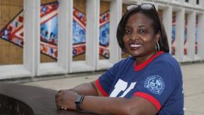 Karen Calloway, principal of Kenwood Academy in Chicago, poses Tuesday, July 28, 2020, for a portrait outside the Hyde Park neighborhood campus. (AP Photo / Charles Rex Arbogast) Karen Calloway, principal of Kenwood Academy in Chicago, poses Tuesday, July 28, 2020, for a portrait outside the Hyde Park neighborhood campus. (AP Photo / Charles Rex Arbogast)